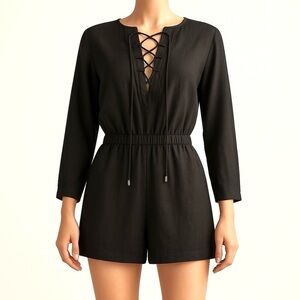 Derek Lam 10 Crosby Linen Blend 3/4 Sleeve Lace Up Romper Jumper Size 2 NEW